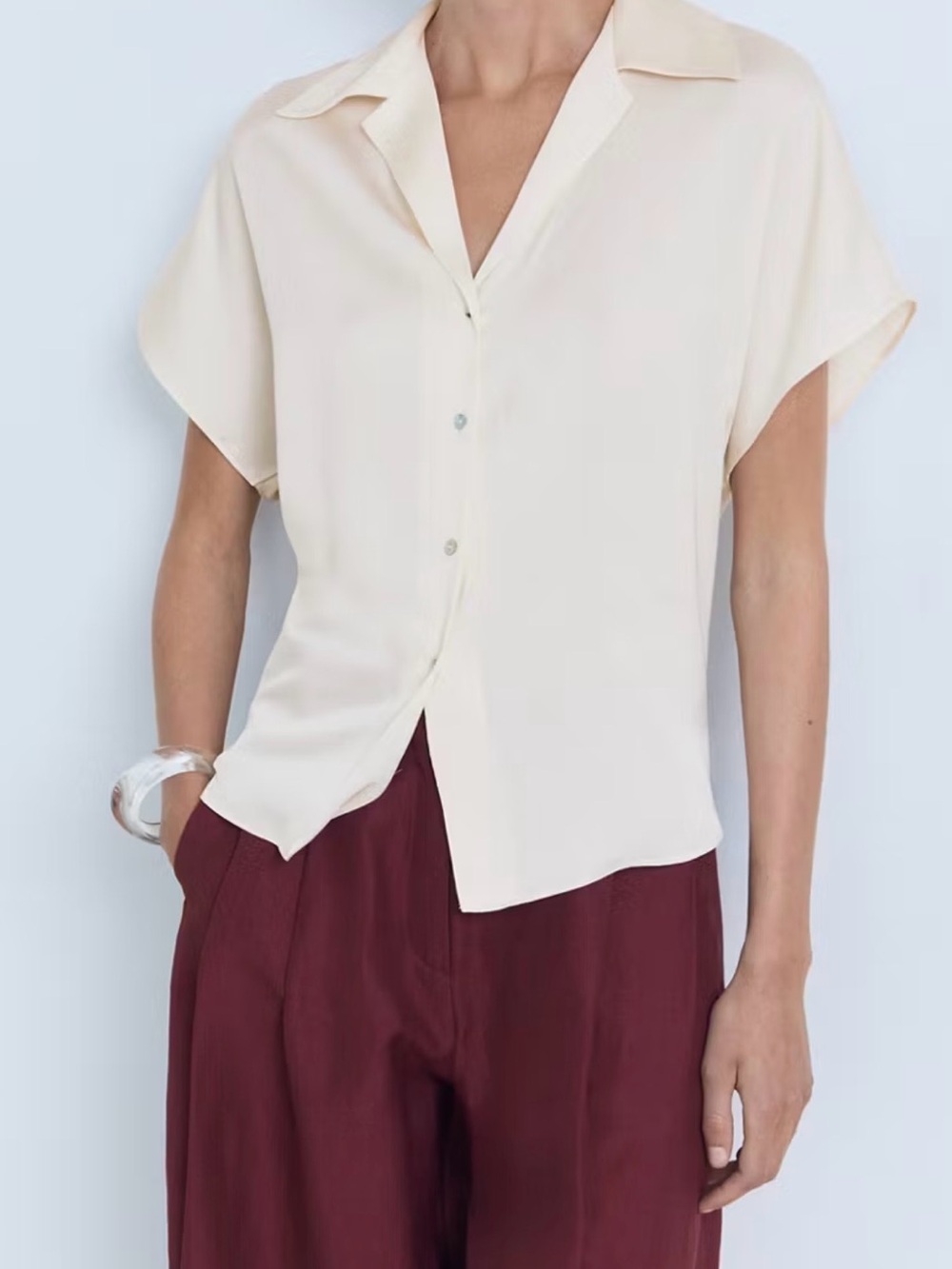 NWT-Mango Short Sleeve Satin Shirt - XXS